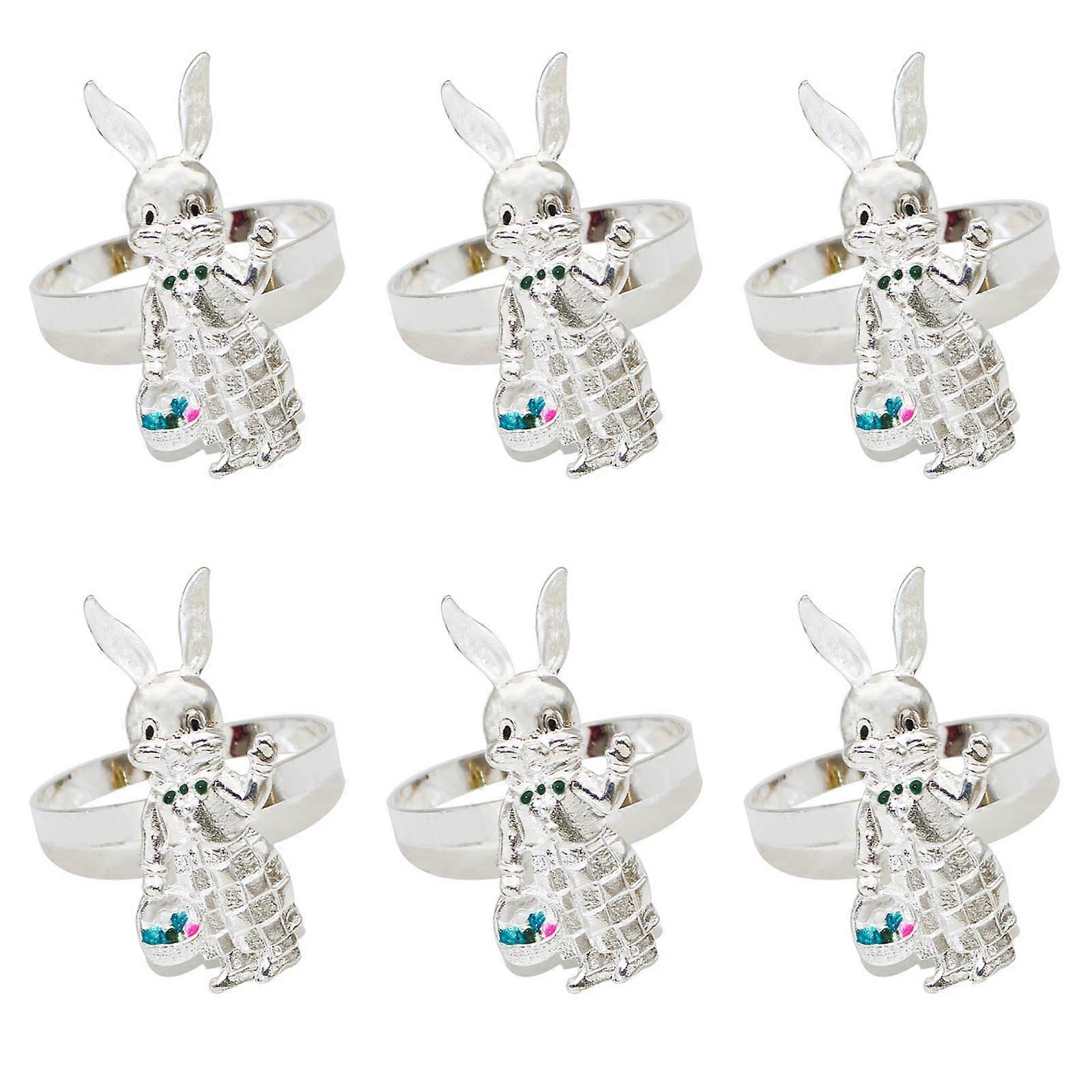 Set Of 6 Lovely Rabbit Napkin Rings Buckles Distinctive Easters Rabbit Napkin Rings For Elegant Table Decorations Multicolor