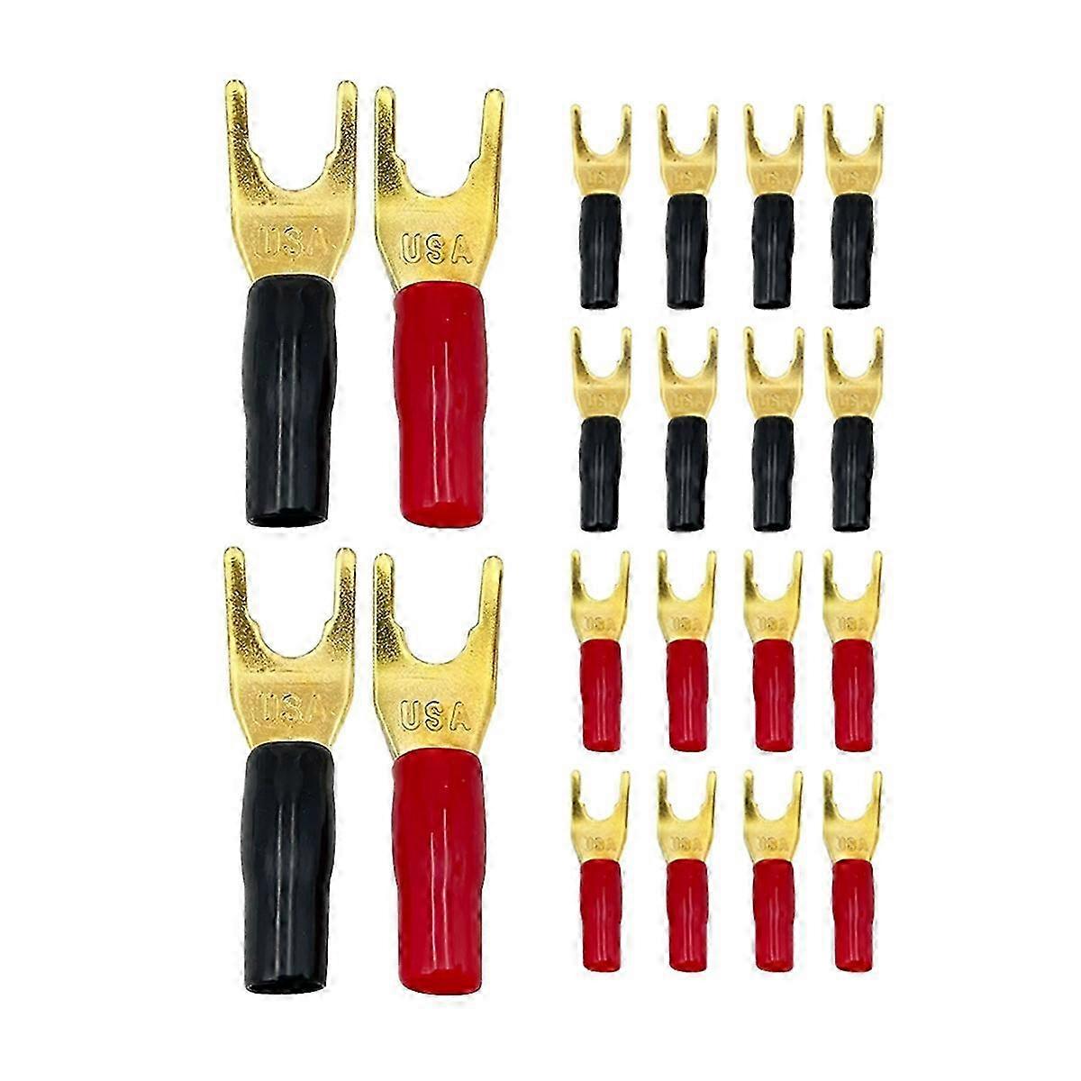 20Pc YU Shape Spade Gold Plated Fork Banana Plug, Solderless Speaker Cable Jack Connector