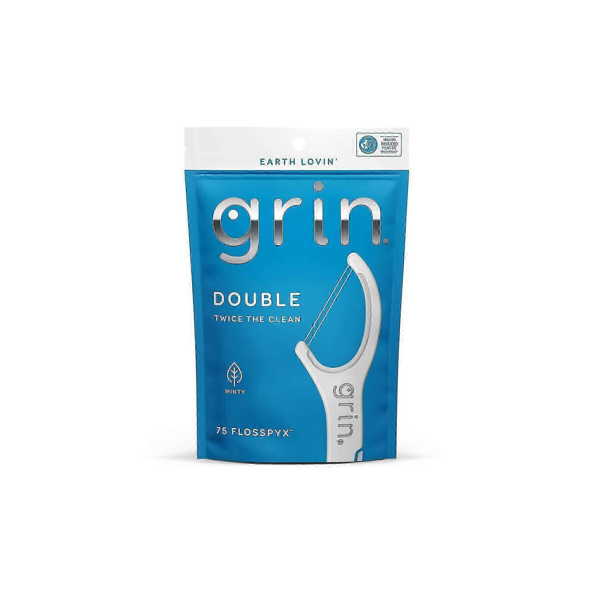 Grin Double Dental Floss Picks, Minty, 75 Ea