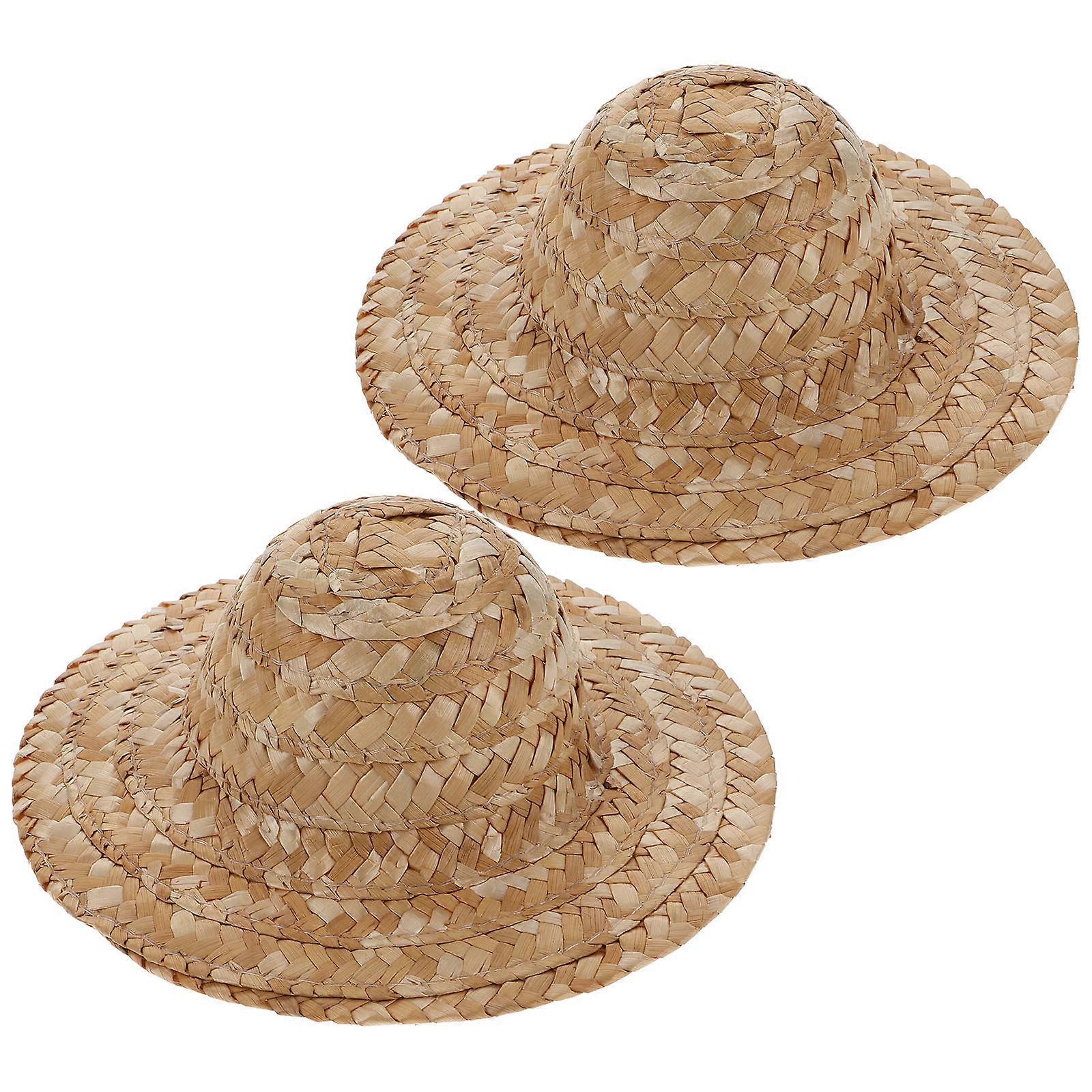 Creative DIY Straw Hat Blank Painting Hat for Decor 2Pcs Beige Material