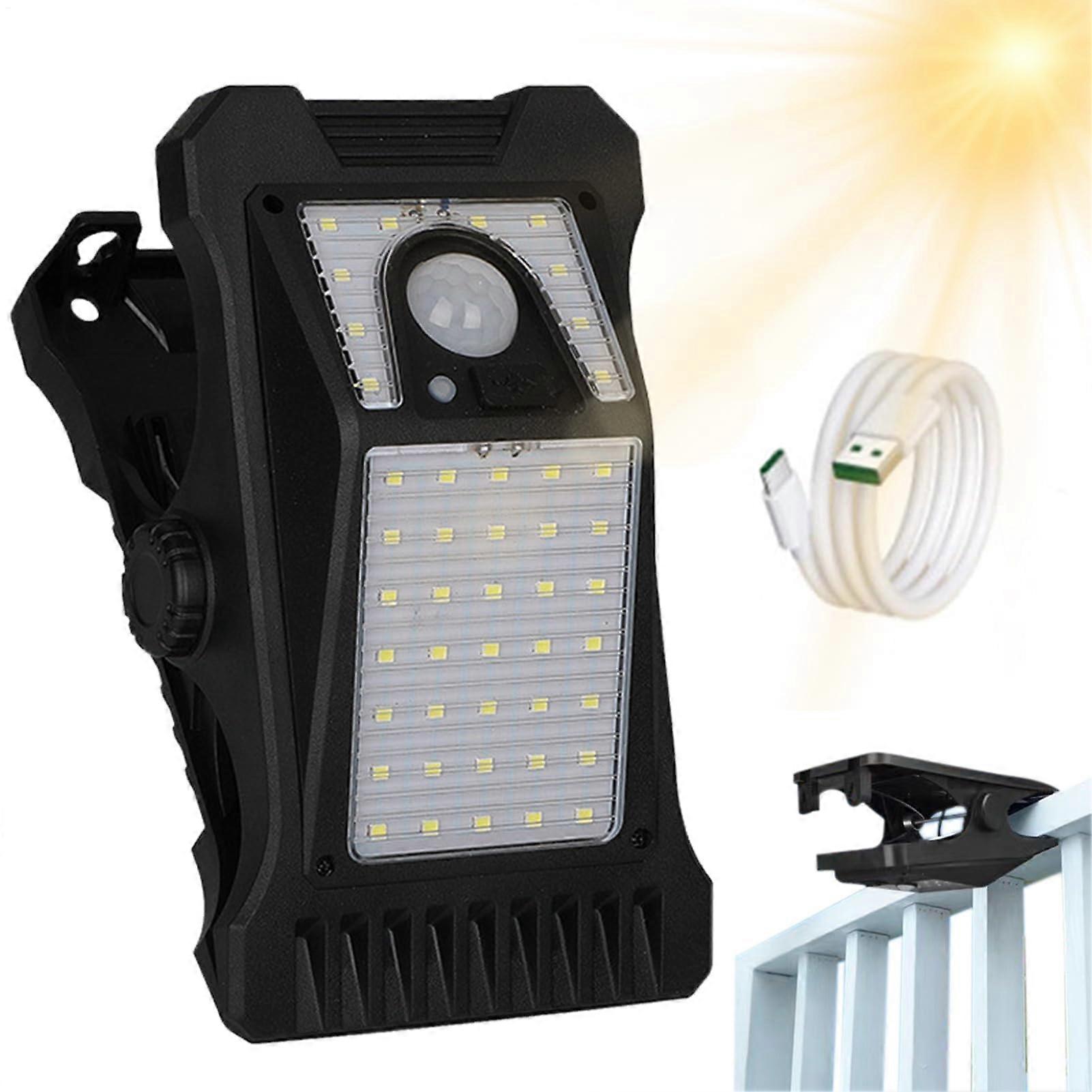 Solar Motion Sensor Light Outdoor LED Security Lamp with IP65 Waterproof USB Rechargeable 3 Modes for Wall Fence Patio Yard Garage