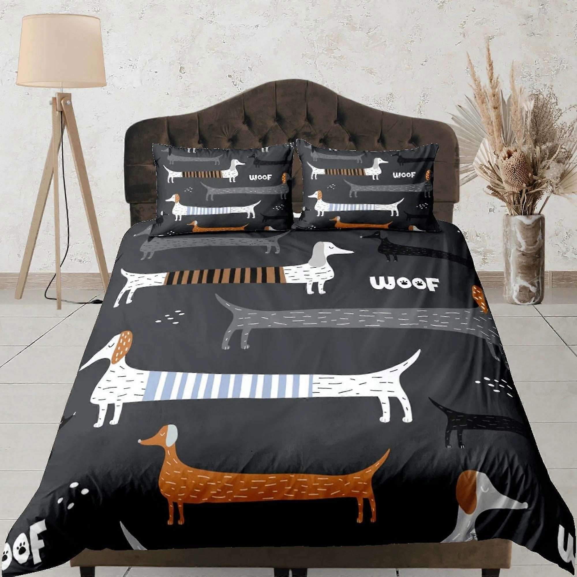 Twin Size Dog Print Duvet Cover Set for Kids, Black and White 3D Bedding with Hidden Zipper