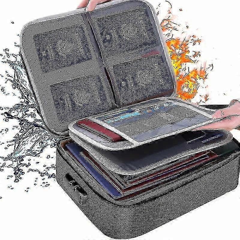 Three-layer fireproof document bag with lock, waterproof zipper, portable storage bag, suitable for storing laptops, documents, and certificates.