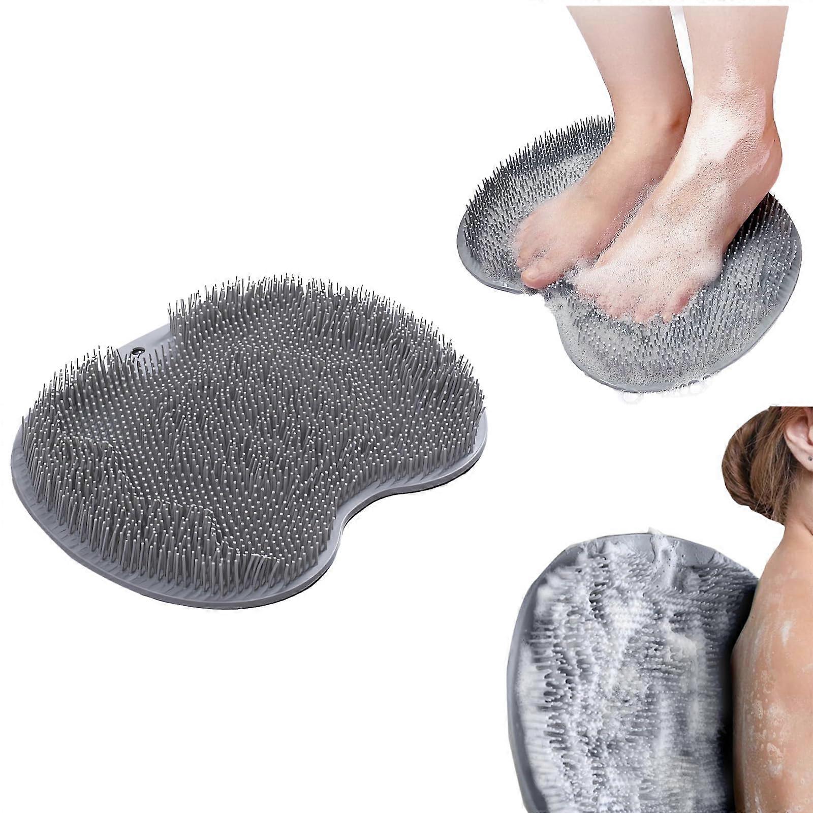 Shower Foot Scrubber Mat with Triple Action Bristles and Non Slip Suction Cups for Home Spa Gray