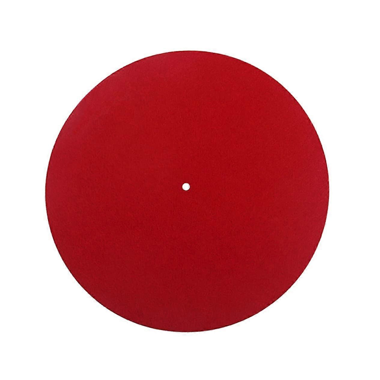 Static Wool Turntable Mat Red, 12Inch Diameter Vinyl Platter Pad With NonSlip Grooves And Label Recess
