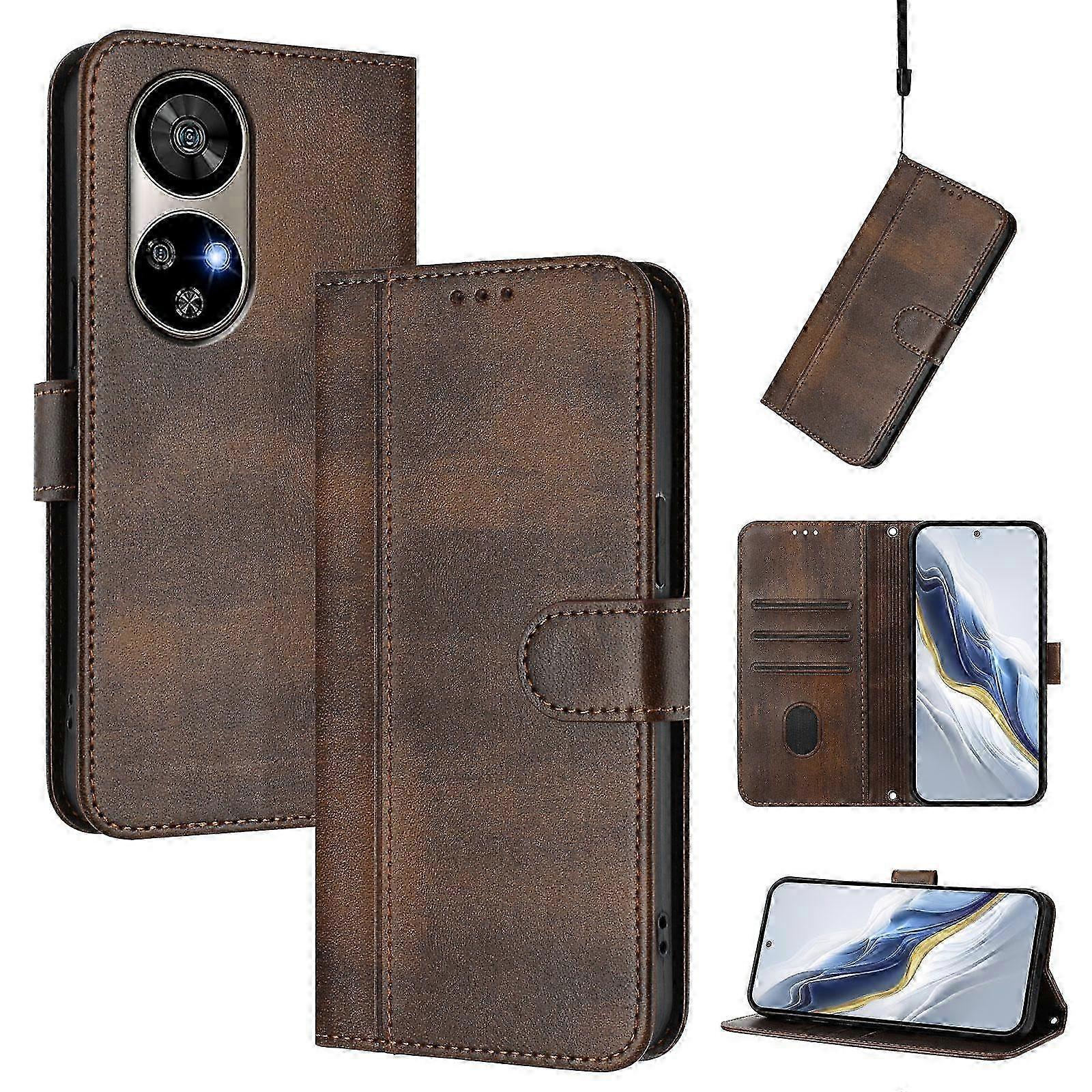 Line Splicing Buckle Retro Leather Phone Case 25-26