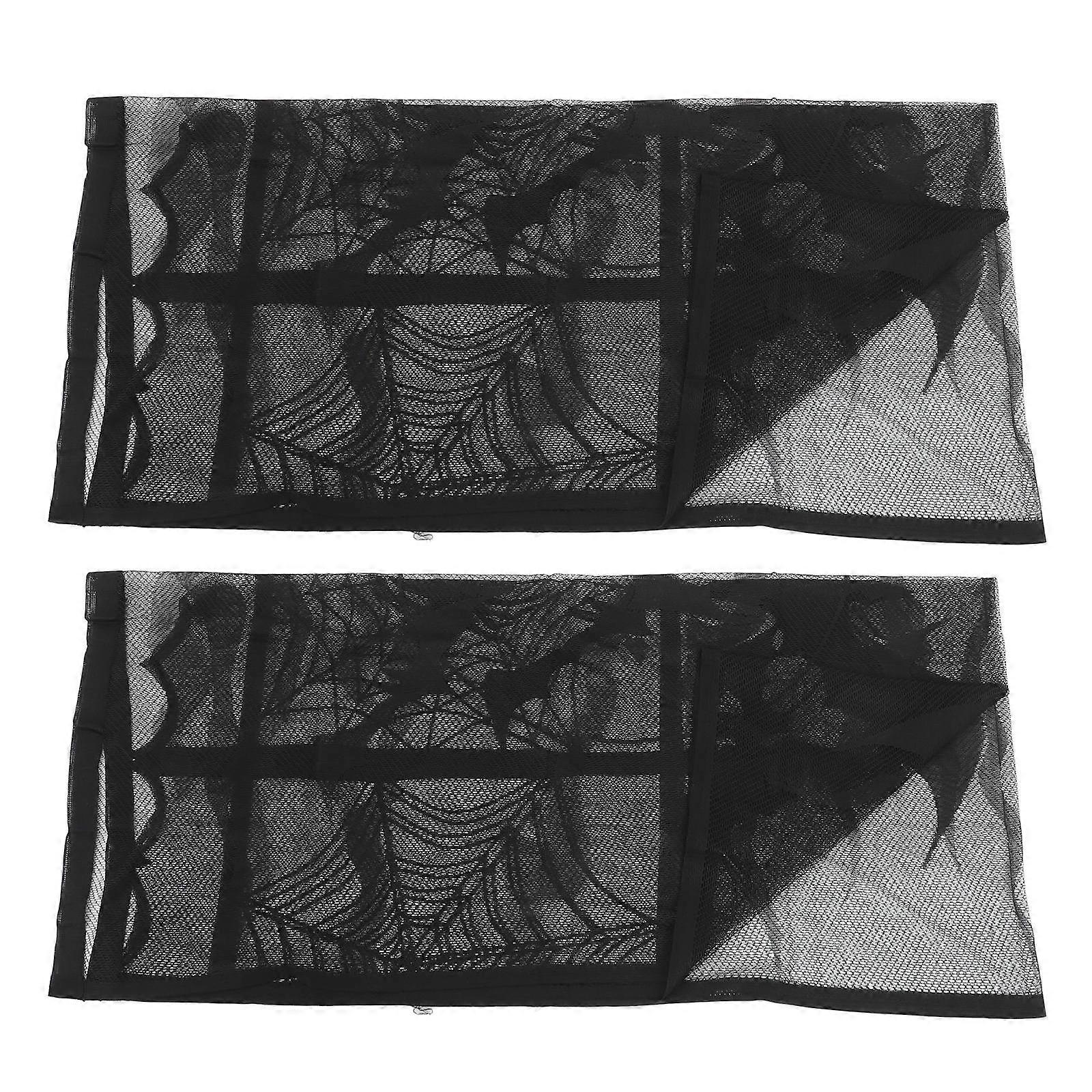 Black Lace Halloween Curtains Spooky Decor Rectangular Polyester Halloween Decoration 2Set
