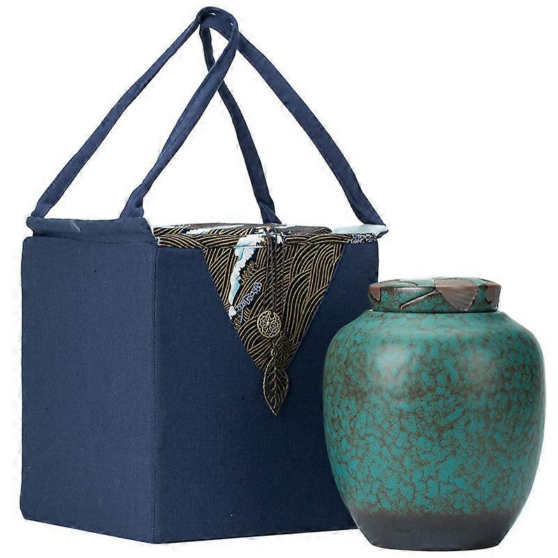Self-Made Kiln Transmutation Tea Caddy Sealed Cans Household Ceramic Large Storage Tibetan Tea Cans Empty Gift Box Cloth Bag Packaging
