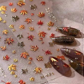Fall Nail Stickers 5D Embossed Gold Maple Leaf Nail Decals for Autumn Thanksgiving Nail Art