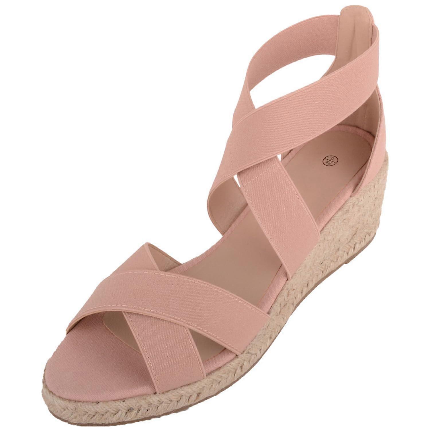 Absolute Footwear Womens Rope Mid Wedge Elasticated Cross Strap Sandal