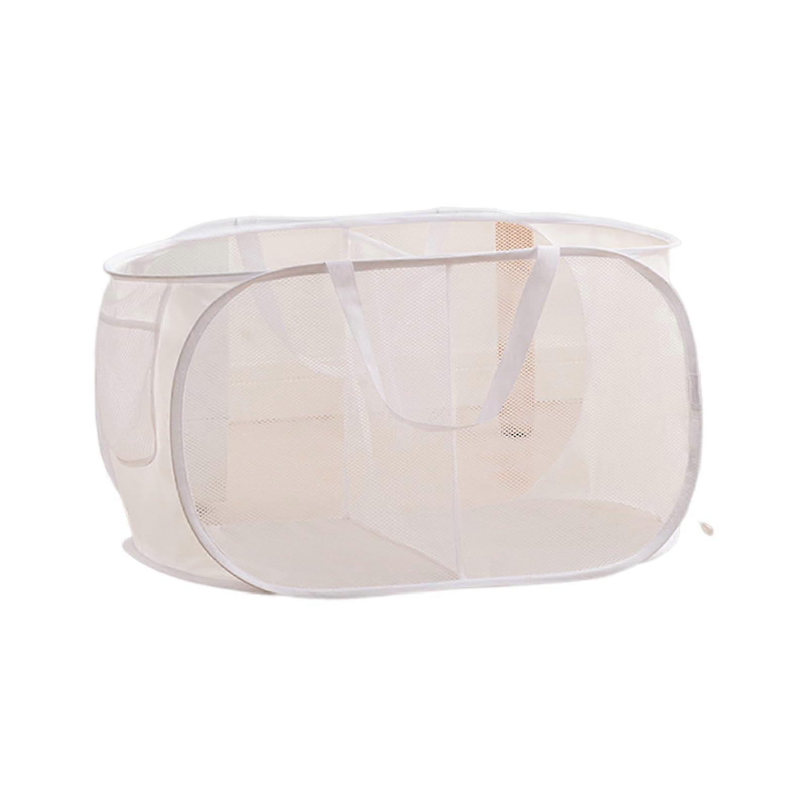 Large Capacity Laundry Basket with Dual Compartments, Foldable Mesh Design and Side Pocket