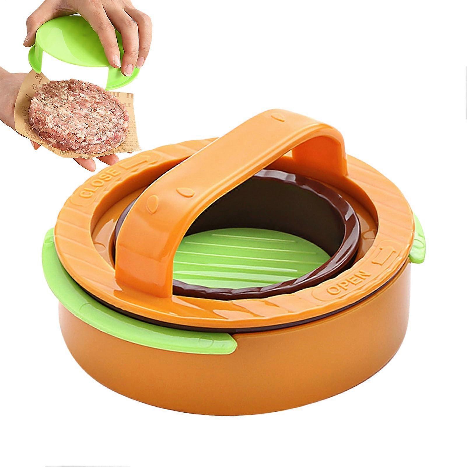 Burger Press with Ergonomic Widened Handle, NonStick Hamburger Patty Maker, Foldable Kitchen Tool Orange