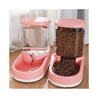Automatischer Futter- und Wasserspender für Hunde und Katzen, großes Fassungsvermögen, transparent, rosa