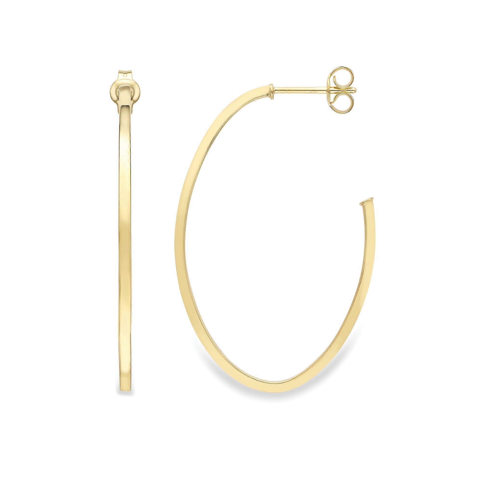 Jewelco London Ladies 9ct Yellow Gold Square Tube 3/4 Oval Hoop Drop Earrings 40mm