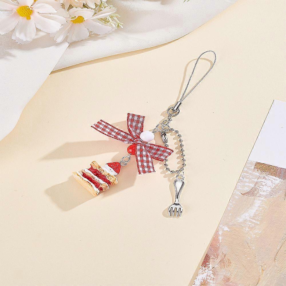 1pc Resin Alloy Polyester Bowknot Mobile Straps Cake Red 130mm