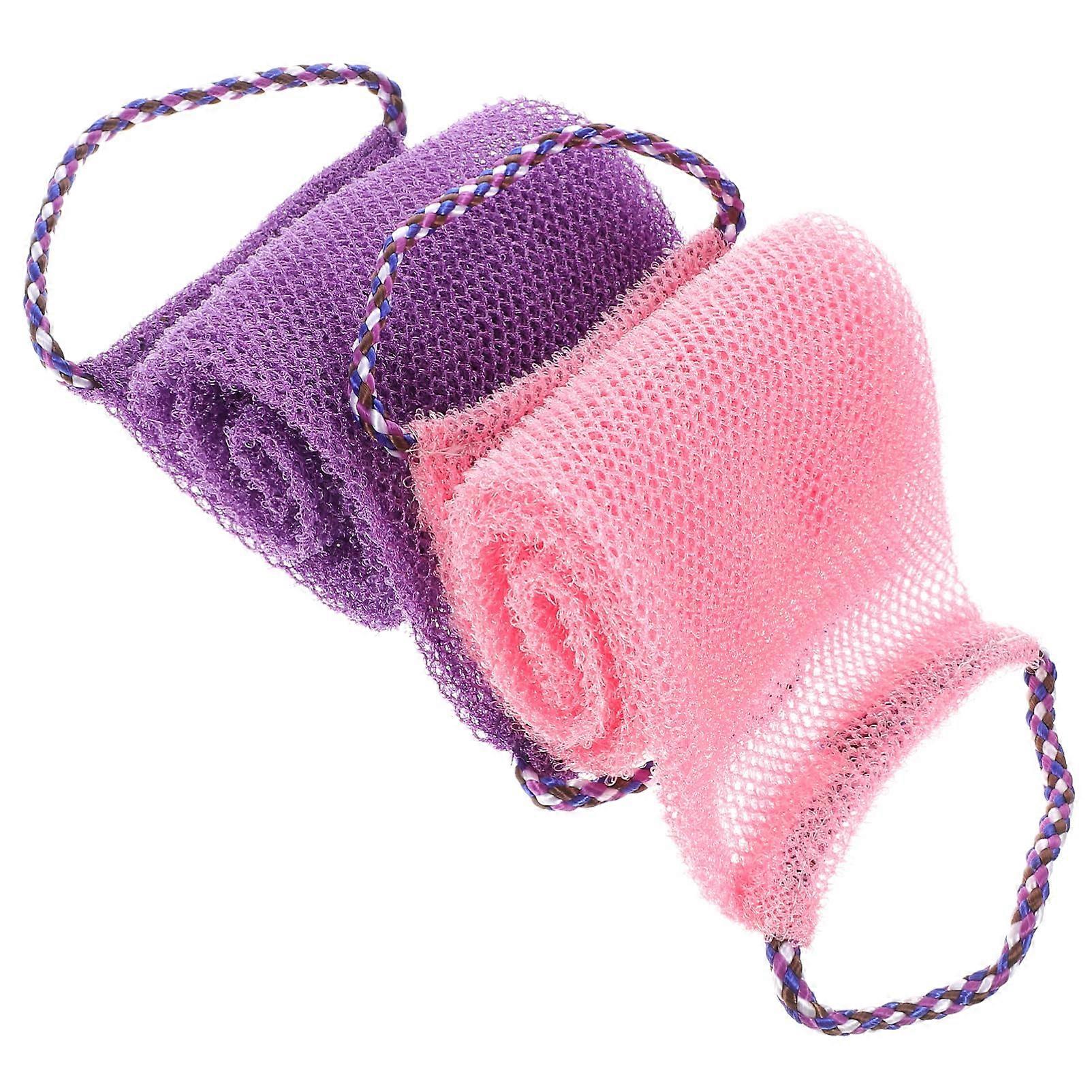 2pcs African Exfoliating Bath Sponge Back Scrubber for Deep Cleansing QuickDrying Purple Pink