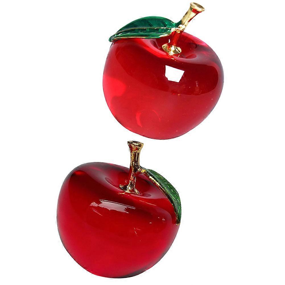 Red Crystal Apples Decoration for Desktop Use 2Pcs Paperweight Gift