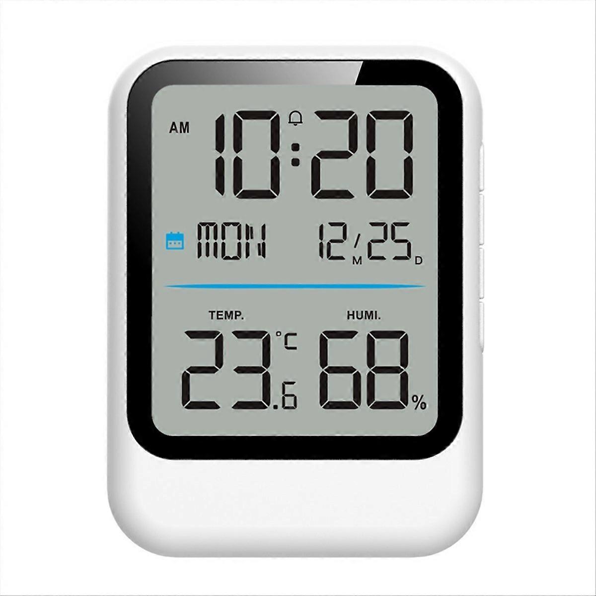 Digital Electronic Alarm Clock Temp Humidity Sensor Time White