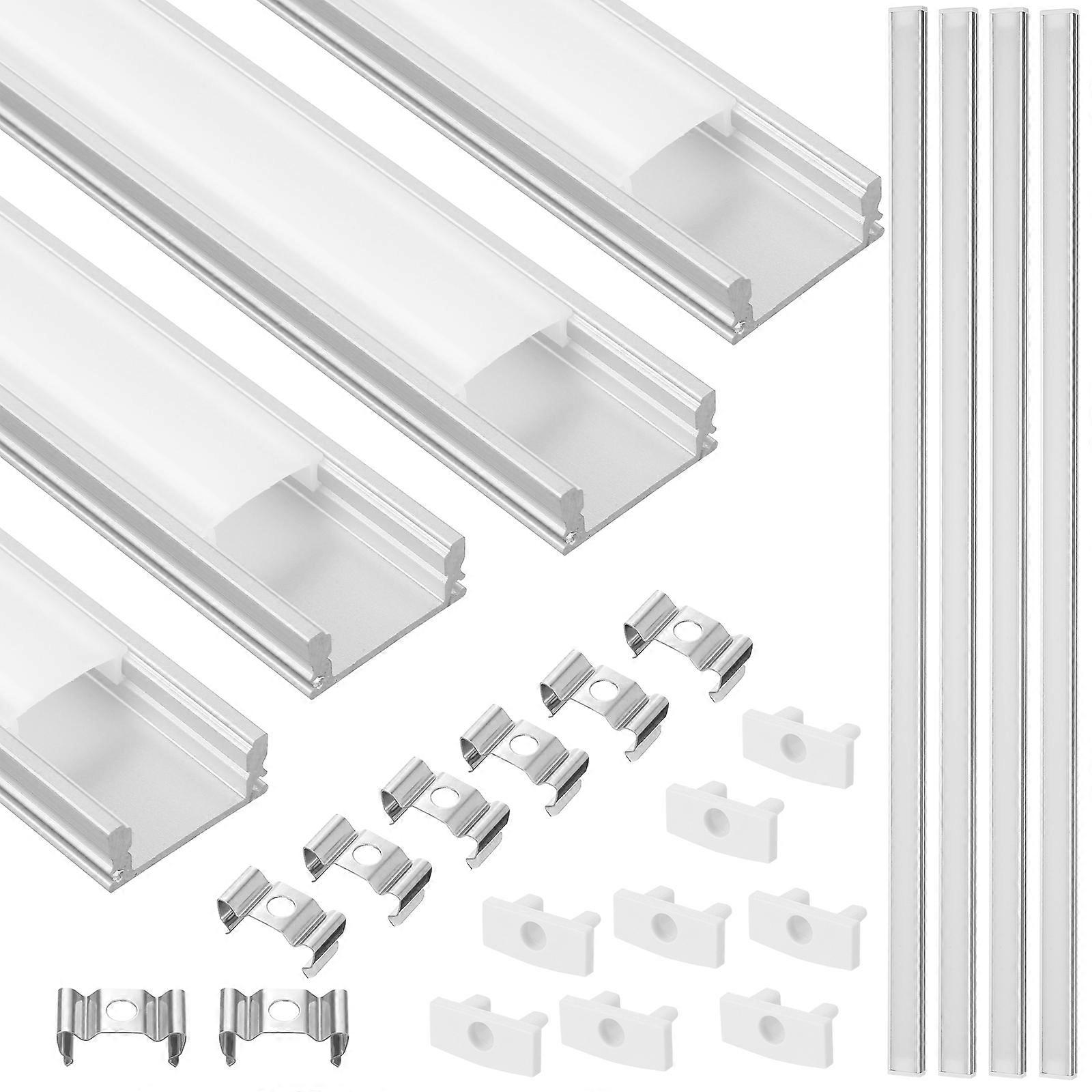 4 Sets LED Channel System Silver U-Shape LED Diffuser with Milky White Cover