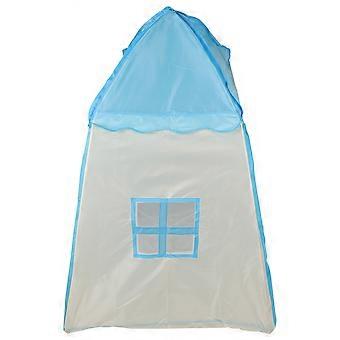 Tenda de brincar infantil em formato de castelo, azul, dobrável.