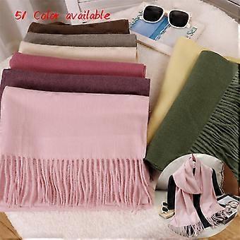 Cachecol feminino de inverno, cor sólida, 30*180cm, grosso e quente, em cashmere, com franjas, estilo pashmina, para uso externo, resistente ao vento, luxuoso.