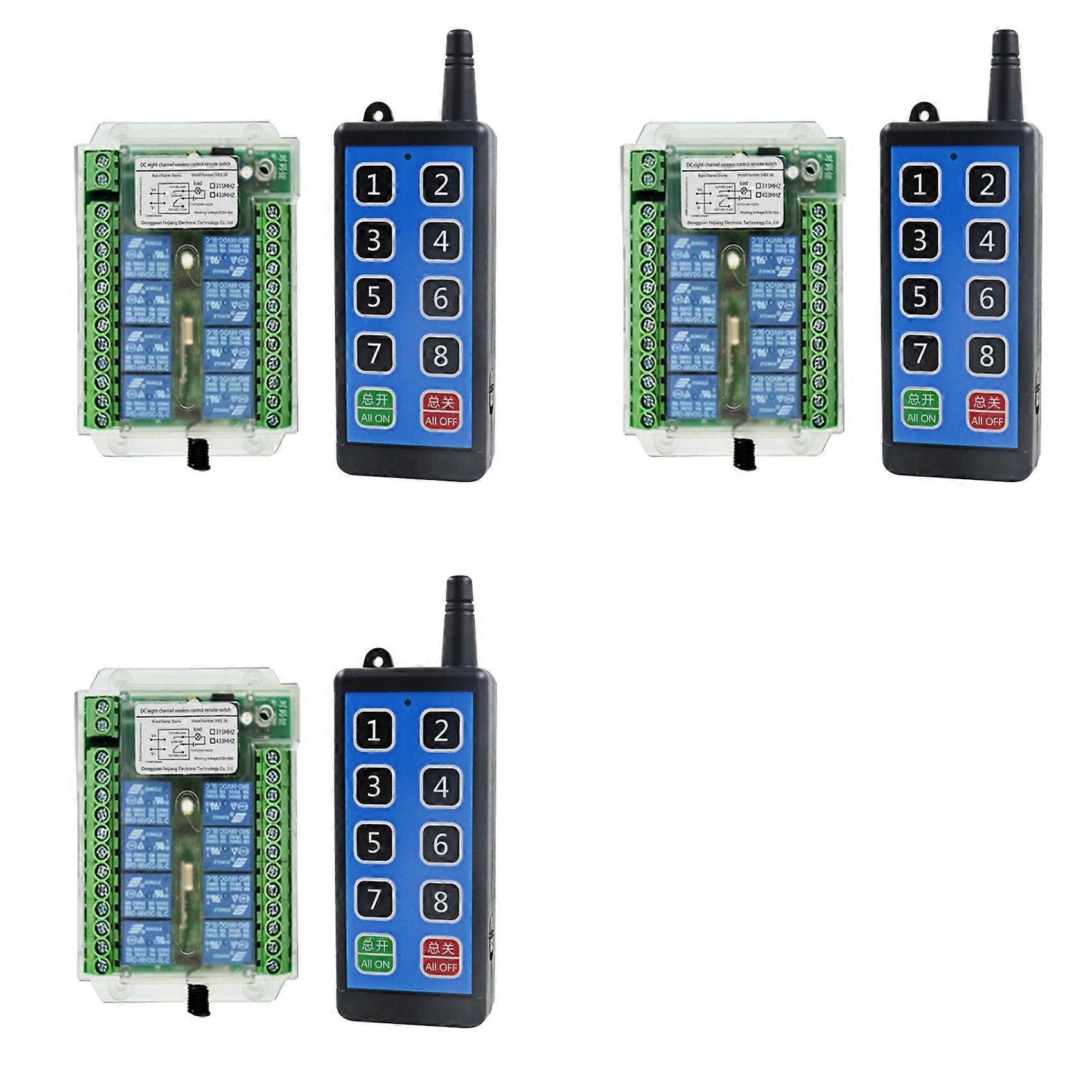 3X 8 Channel Wireless Rf Remote Control Switch DC 9-72V Remote Control Wireless Remote Motor Control Switch