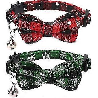 2 Pack/set Christmas Cat Collar Breakaway With Cute Bow Tie And Bell compatible with Kitty Adjustable Safety P