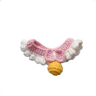 Gentle Meow Pink Handmade Knitted Cat Dog Collar Pet Crochet Silent Bell Scarf Bib Photography Prop Knotbow Necklacexs
