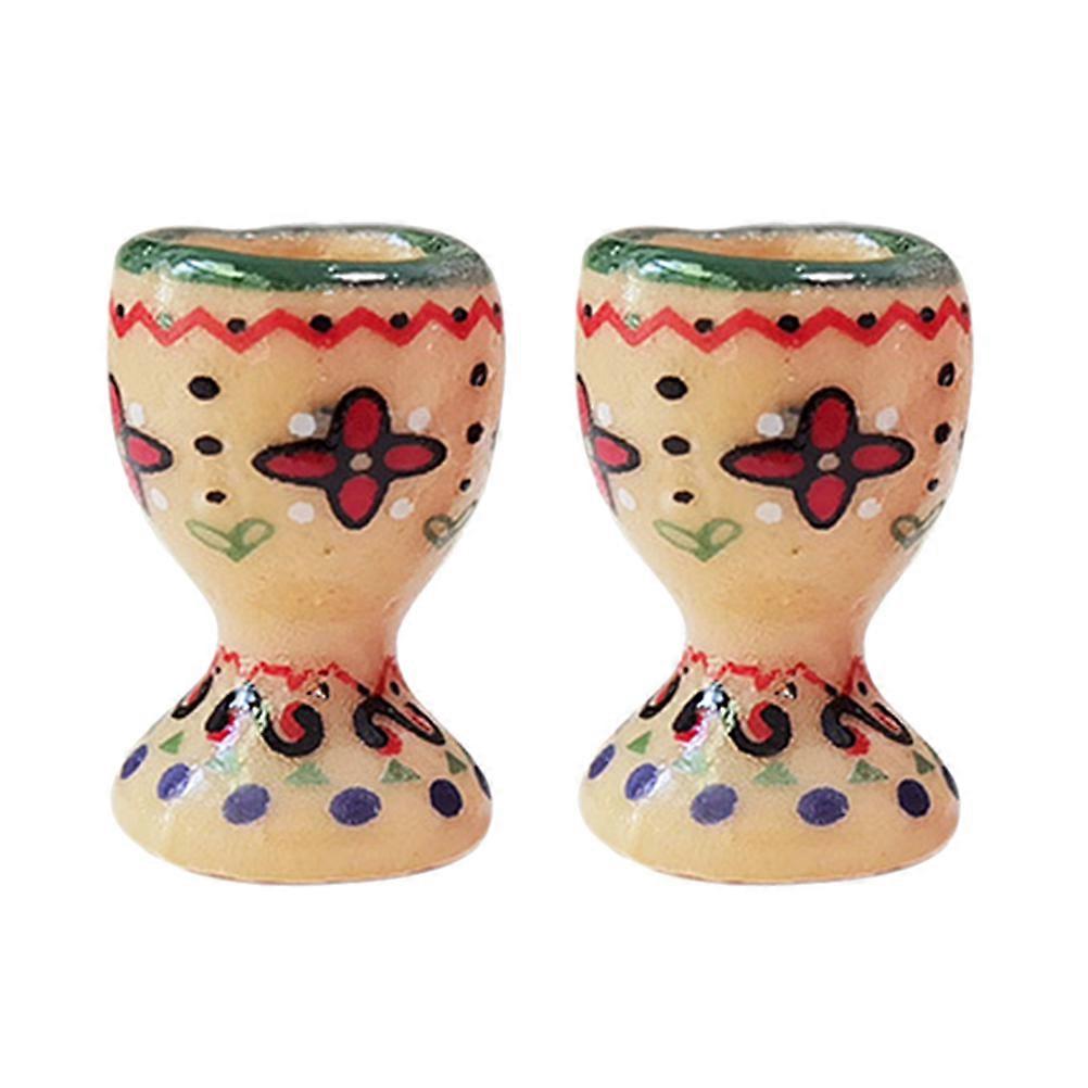2Pcs Doll House Goblets Mini Ceramic Wine Cups Miniature Egg Cups Easter Gift