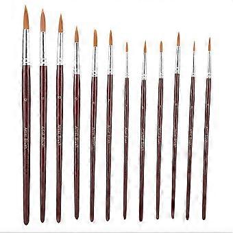 12Pcs Wine Red Nylon Hair Drawing Brush Art Painting Set Tool(round)