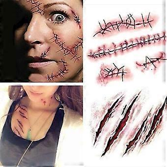 Cosplay Makeup Joke Scratch Wound Scab Blood Scar Tattoos Temporary Tattoo Sticker Wound Zombie Scars(10pcs)