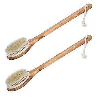 2X Cepillo de Cuerpo Seco de Baño - Fregadora de Espalda de Ducha con Cerdas de Jabalí Natural con Mango Largo adecuado para Cellul