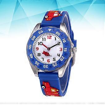 Waterdicht kinderhorloge met cartoonprint, quartz uurwerk, met afbeelding van een brandweerwagen.