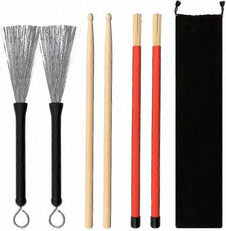 5A Maple Drumsticks & Wire Brush Set, 1 Pair Each