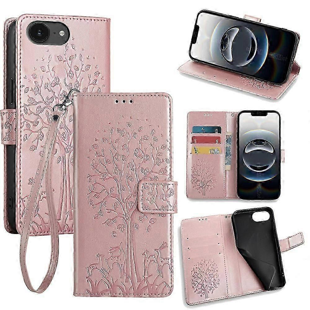 Tree Deer Pattern Imprinted PU Leather Wallet Phone Case Cover Designed for iPhone 16e