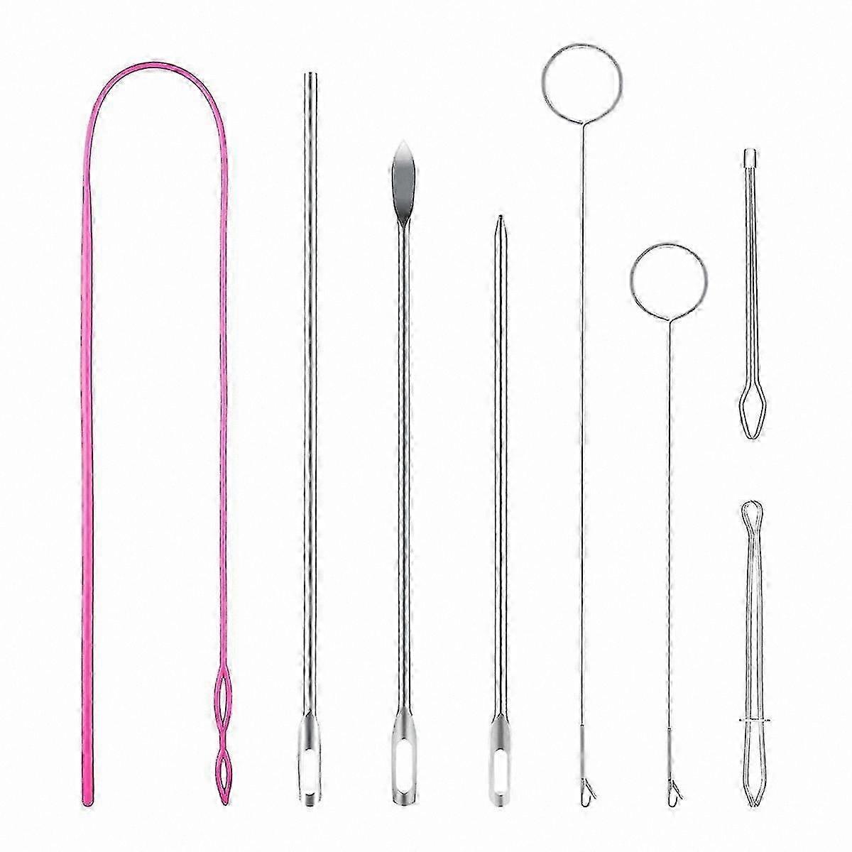 Sewing & Drawstring Threading, Flexible Stainless Steel Drawstring Threader Tool Set with Latch Sewing Loop Turner Hooks