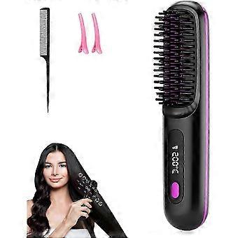 Numoya Go Brush Pro, glattejernsbørste, bærbar, Numoya Gobrush Pro 2025, ledningsfrit glattejern til rejser (sort), sort, 20 x 7,5 x 3,6 cm