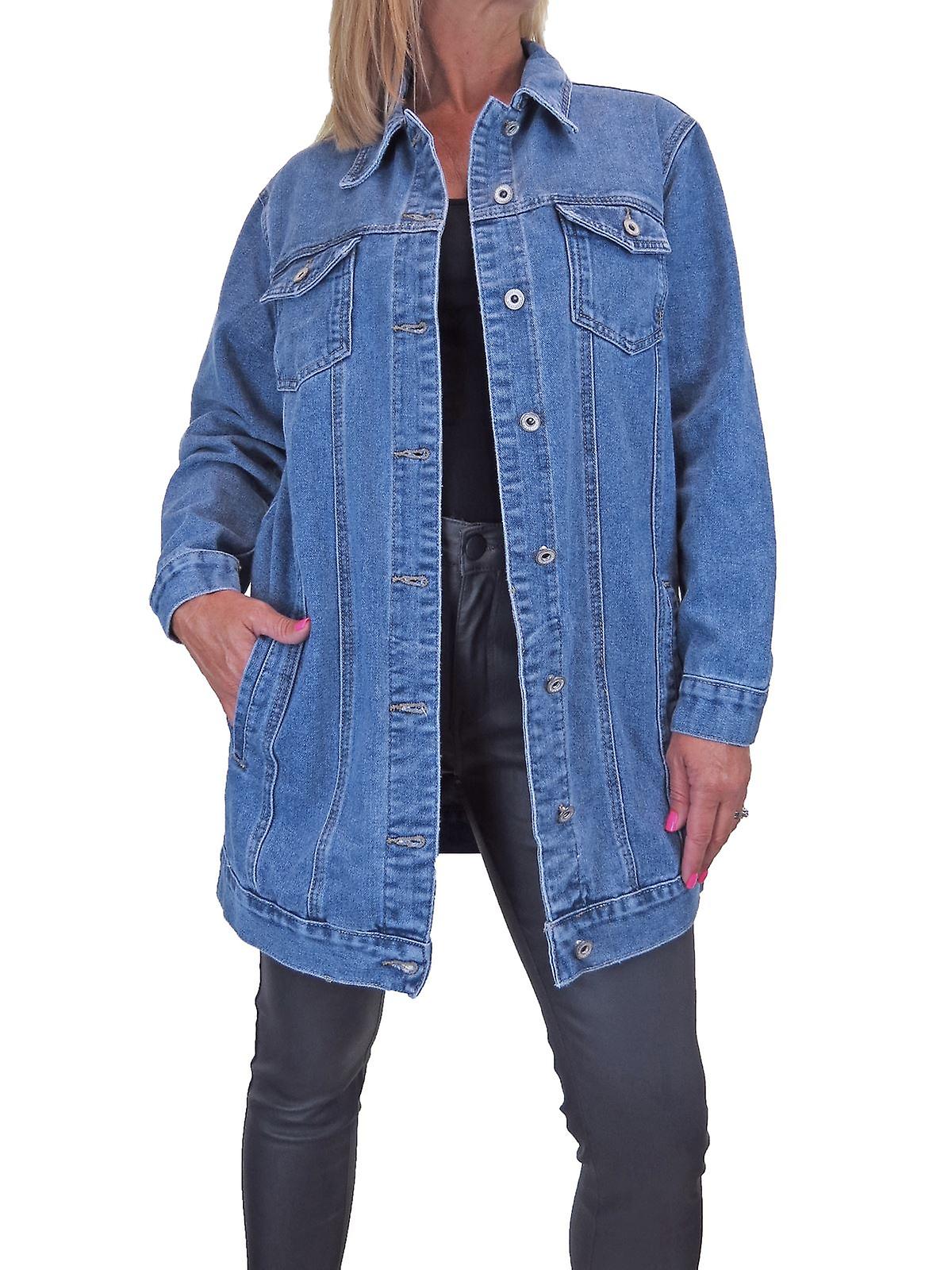 Paulo Due Women's Long Oversized Jeans Denim Jacket