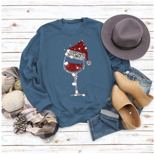 Ladies Hoodie Autumn And Winter Fashion Christmas Theme Loose Top Ladies New Arrival Red Wine Glass Print Casual Large Size Hooded Long Sleeves
