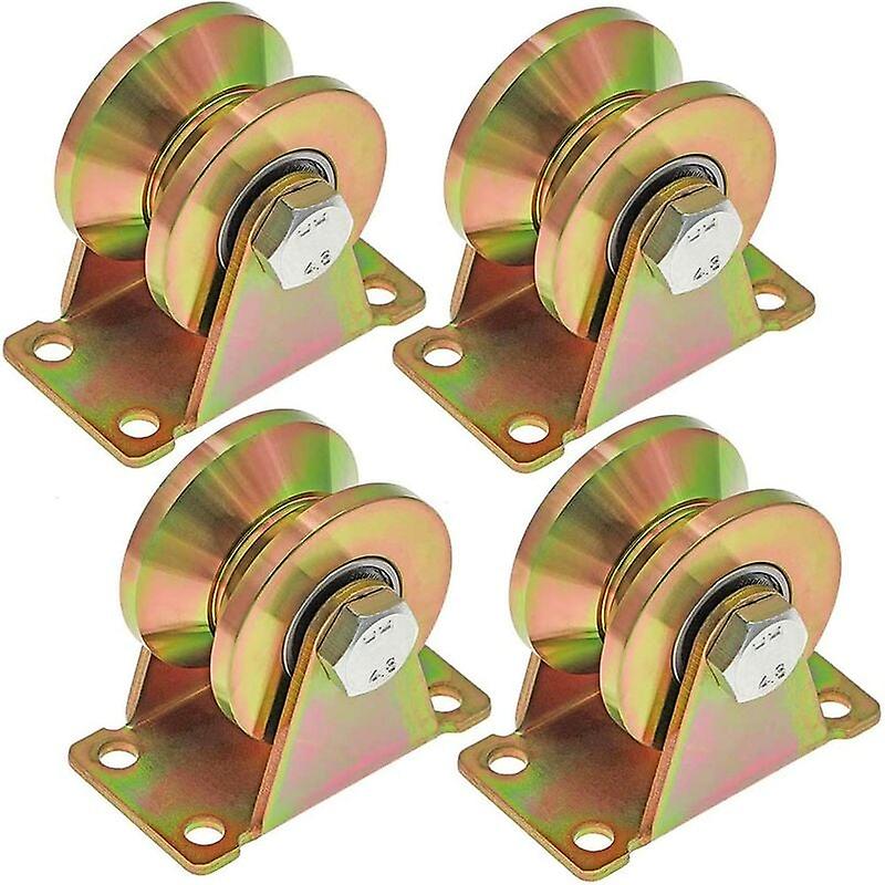 4 Pcs V groove wheel, 50mm sliding gate wheels, V groove steel wheels, for sliding gate, factory door, driveway door, load capacity 300kg per roller
