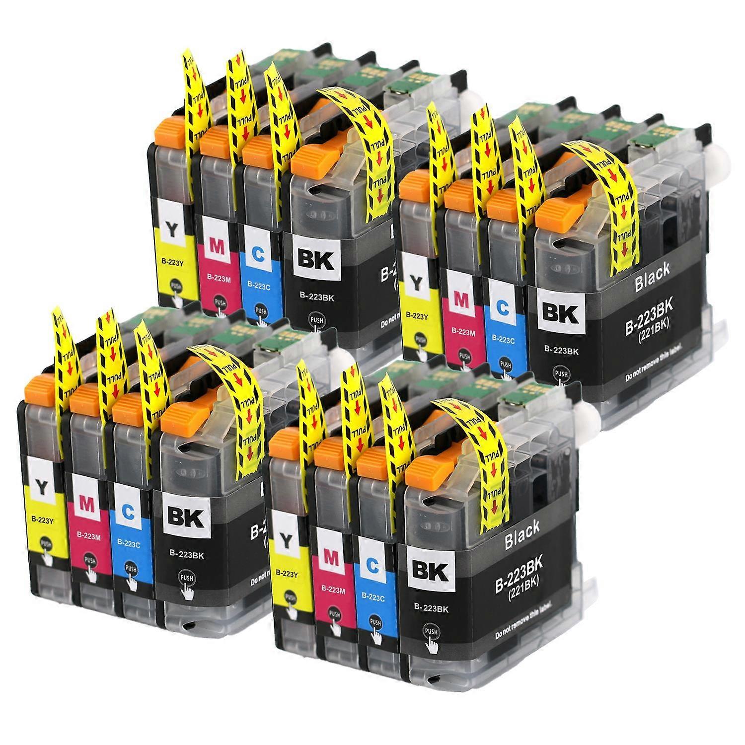 Go Inks Συμβατό σετ δοχείων μελανιού LC223, πακέτο 16, μαύρο/κυανό/ματζέντα/κίτρινο για εκτυπωτές Brother