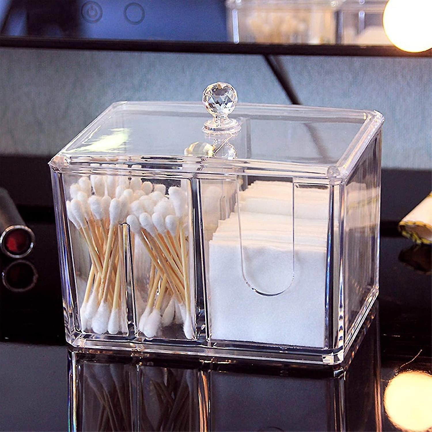 Clear Acrylic Storage Box With Lid For Cotton Swabs, Cotton Swabs, Brushes