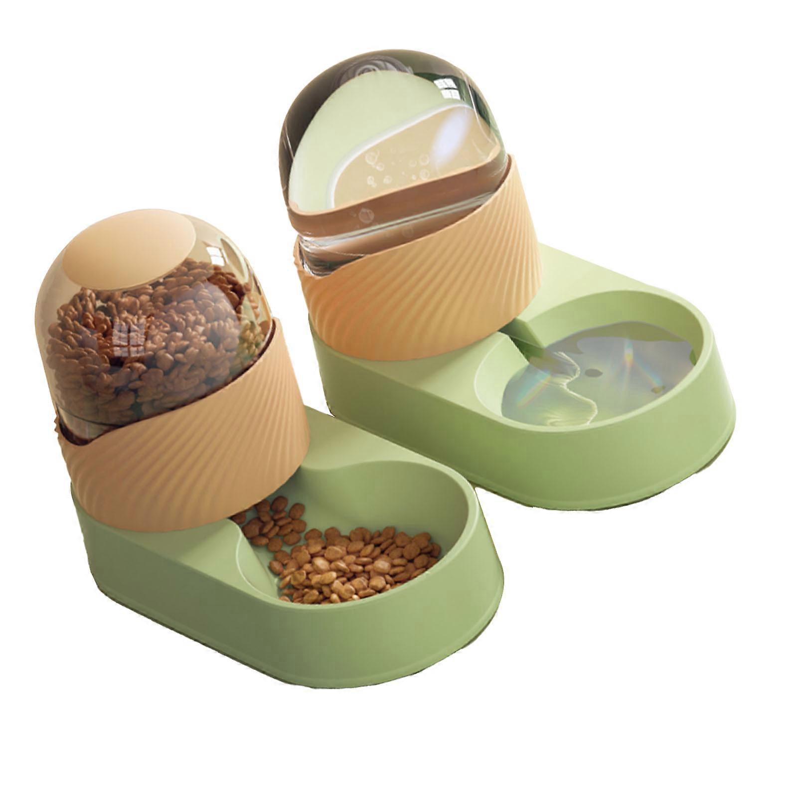 Pet Water Food Dispenser Transparent Removable Automatic Cat Feeder Waterer Set for Dog Puppy 2000ml Green Orange 