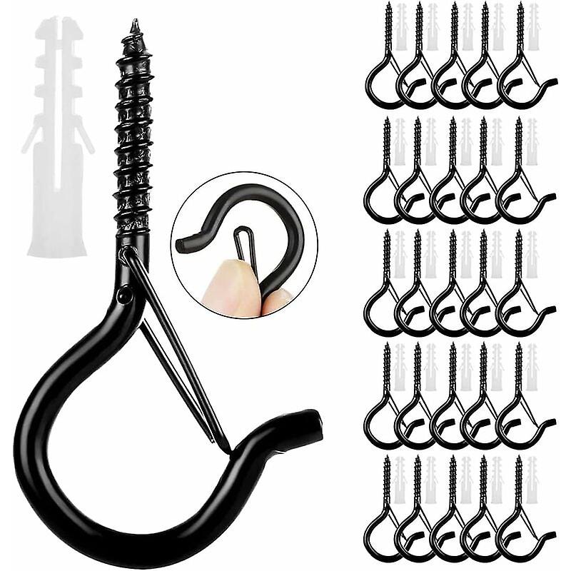Screw Hook Screw Eyebolt with Safety Buckle and Screw, Screw Hook Ceiling Hook,(25pcs)