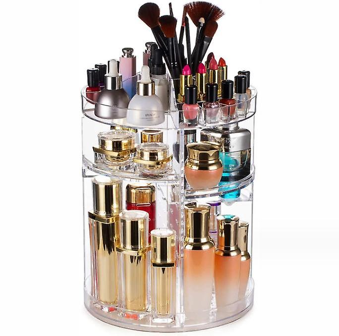 360 Rotating Makeup Organizer, Adjustable Bathroom Makeup Spinning Storage Holder