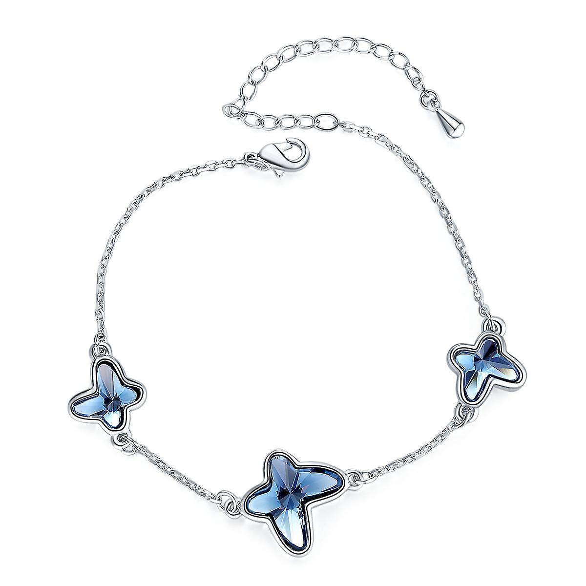 Three blue butterfly silver bracelets, adjustable length