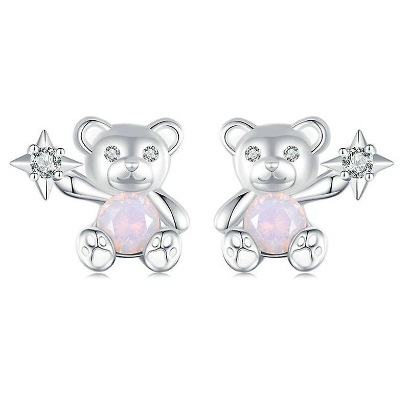 Platinum Plated Cute Bear Opal Earrings SCE1720
