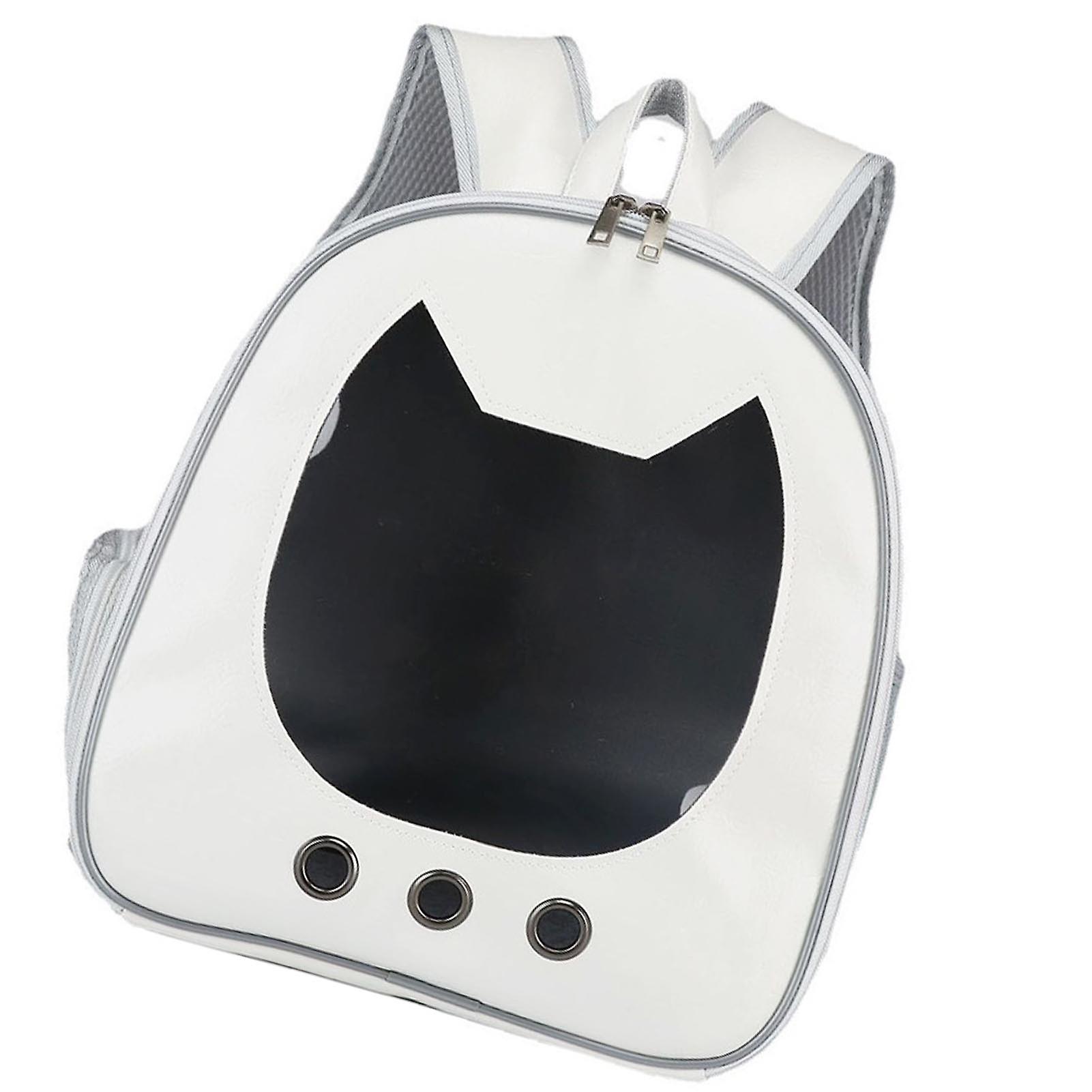 Pet Carrying Backpack Breathable Waterproof Scratch Resistant Large Window Portable Cat Carrier Bag for Puppy White 