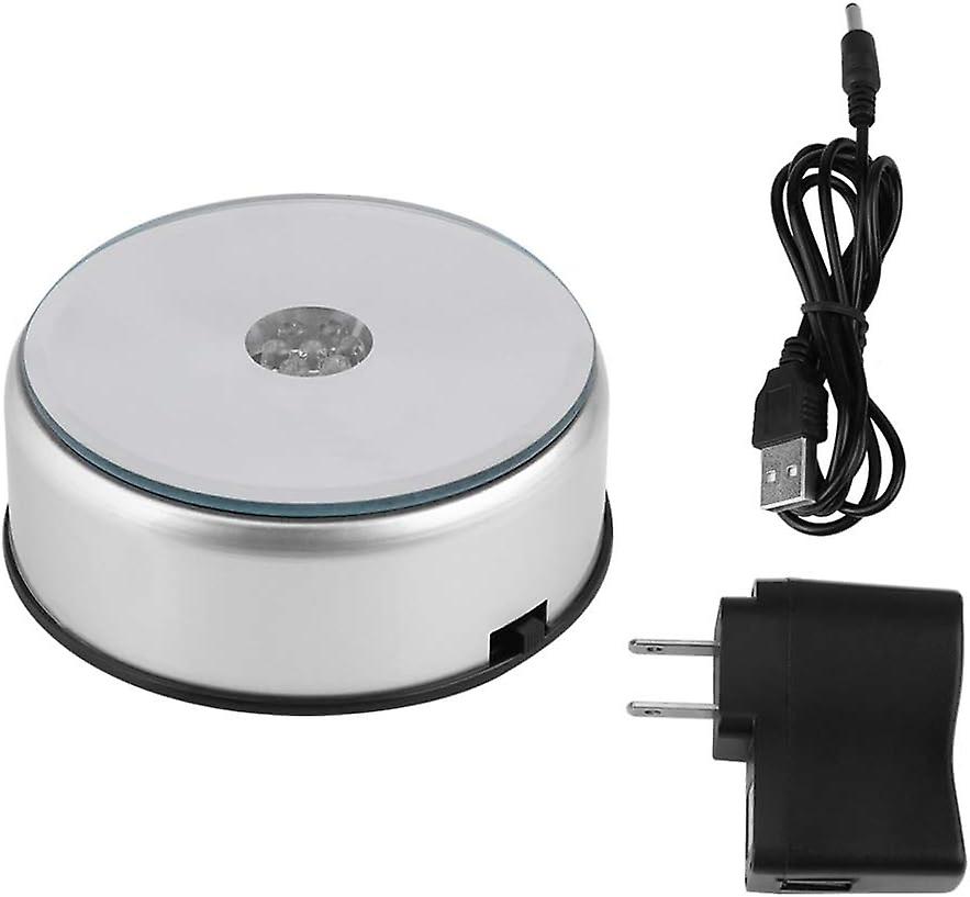 LED Display Base, Colorful Light Rotating Crystal Glass Art Display Stand Holder US Plug 110-240V