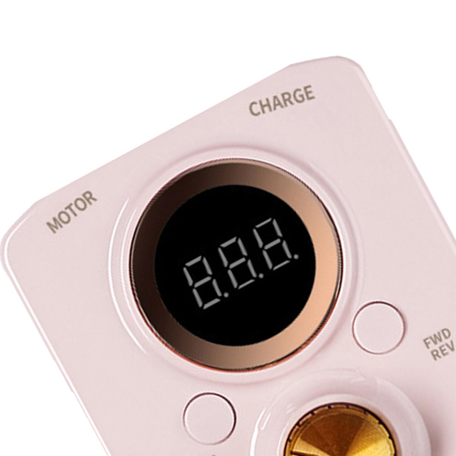 Electric Nail Grinding Machine Pink LCD Display Adjustable Battery